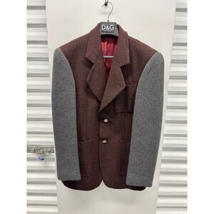 D&G Dolce & Gabbana Wool Blend Blazer Gray Knit Sleeves Brown Jacket 90s IT 50